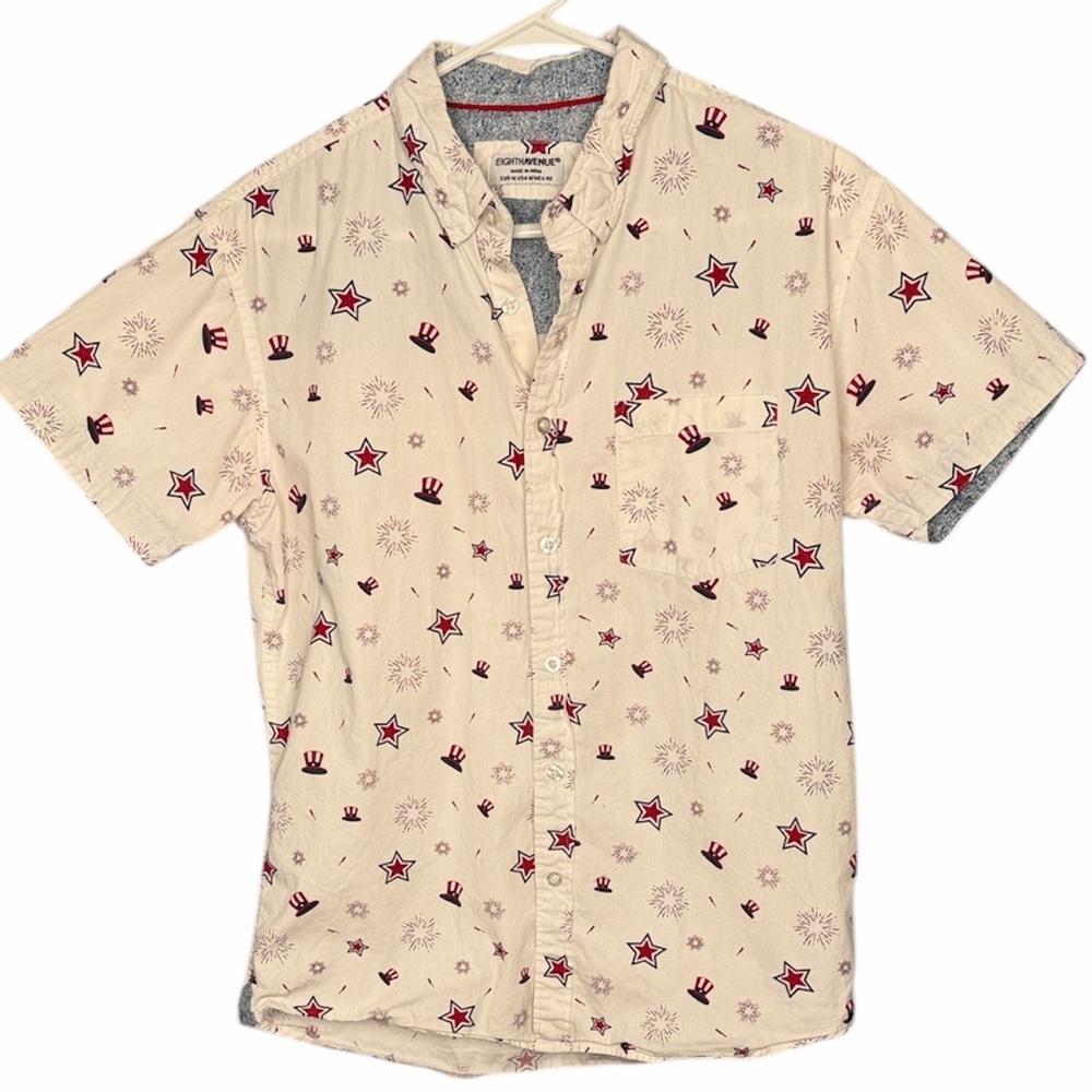 Eighth Avenue patriotic button down fireworks 4th of July Independence Day